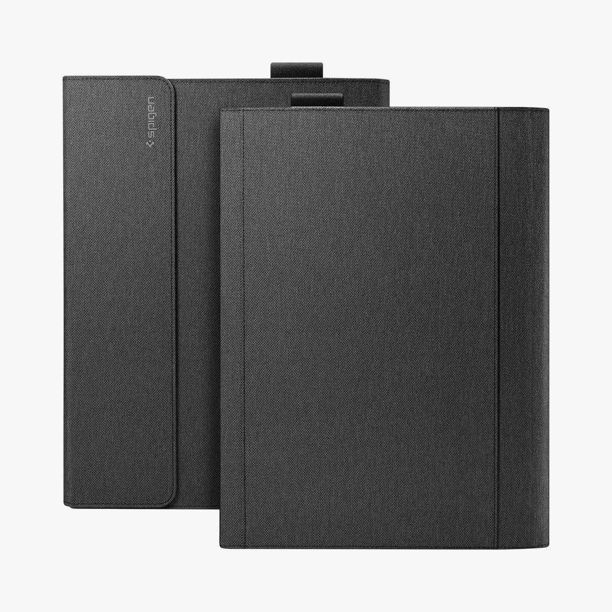 ACS01003 - Microsoft Surface Pro X Case Stand Folio in charcoal showing the back and front