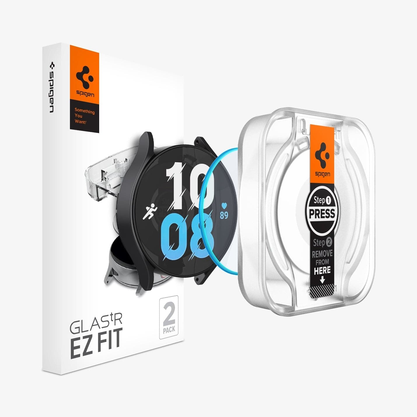AGL06522 - Galaxy Watch 6 (40mm) Screen Protector EZ FIT GLAS.tR showing the watch face, screen protector, ez fit tray and packaging
