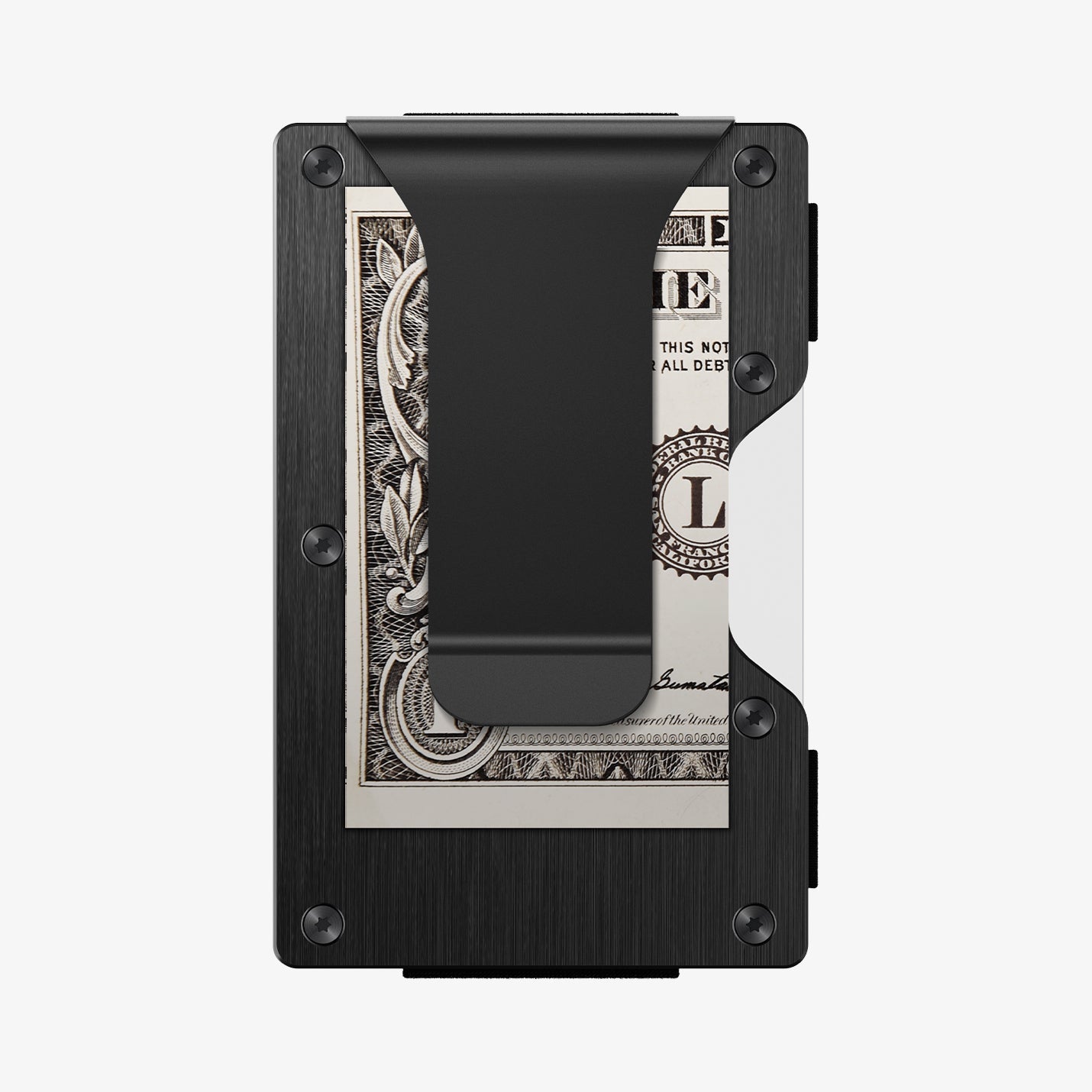 AFA05261 - Card Holder Wallet S Money Clip in black showing the back with money in clip